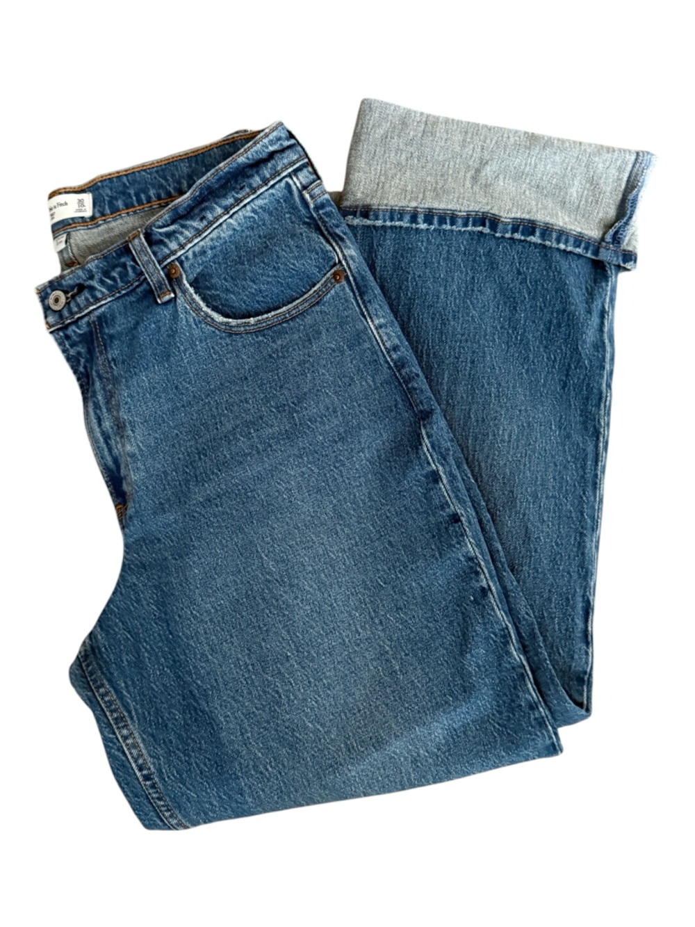 A&F Women’s Baggy Low Rise Medium Wash Blue Wide Leg Classic Jeans Size 30 Sz 10 - Picture 7 of 15